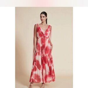 Mango Red and White Tie-Dye V-Neck Maxi Dress